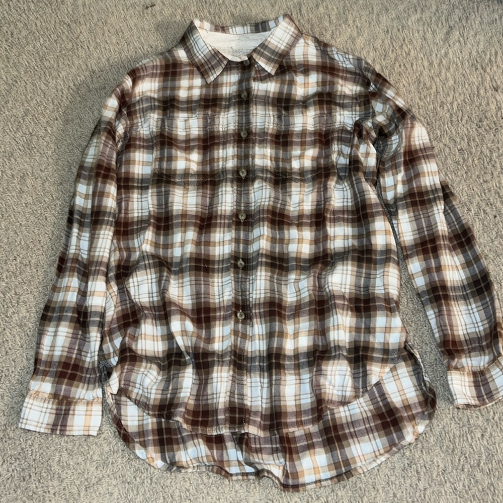 American Eagle Plaid Collared Oversized Button-Down With 2 Front Pockets